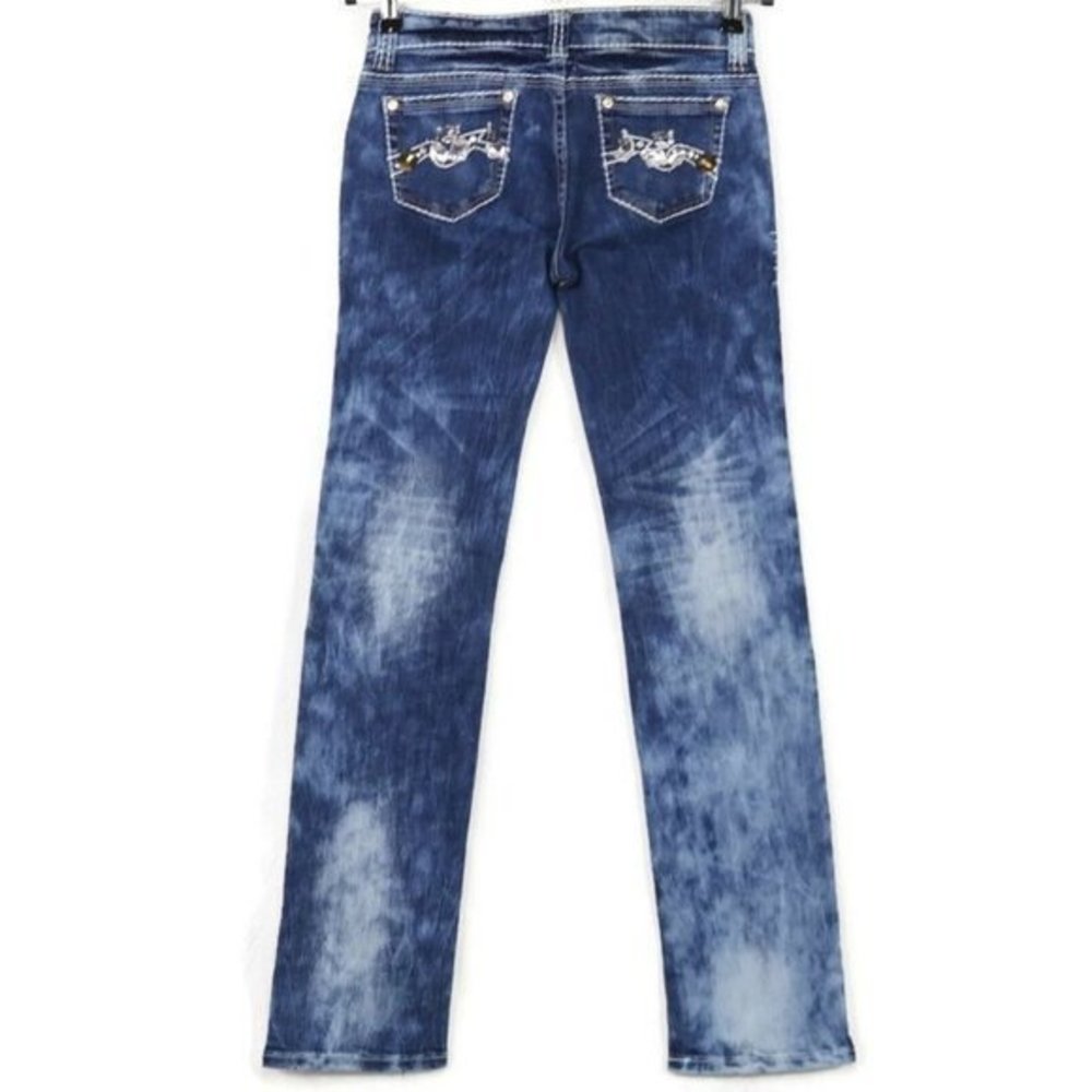 Vo Virgin Only Straight Jeans Acid Washed Stretch Bling Sequins 27‎ x 32